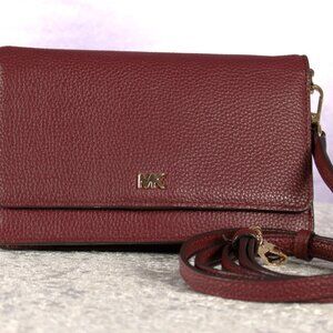 Michael Kors Burgundy Pebbled Leather Wallet Crossbody Wristlet